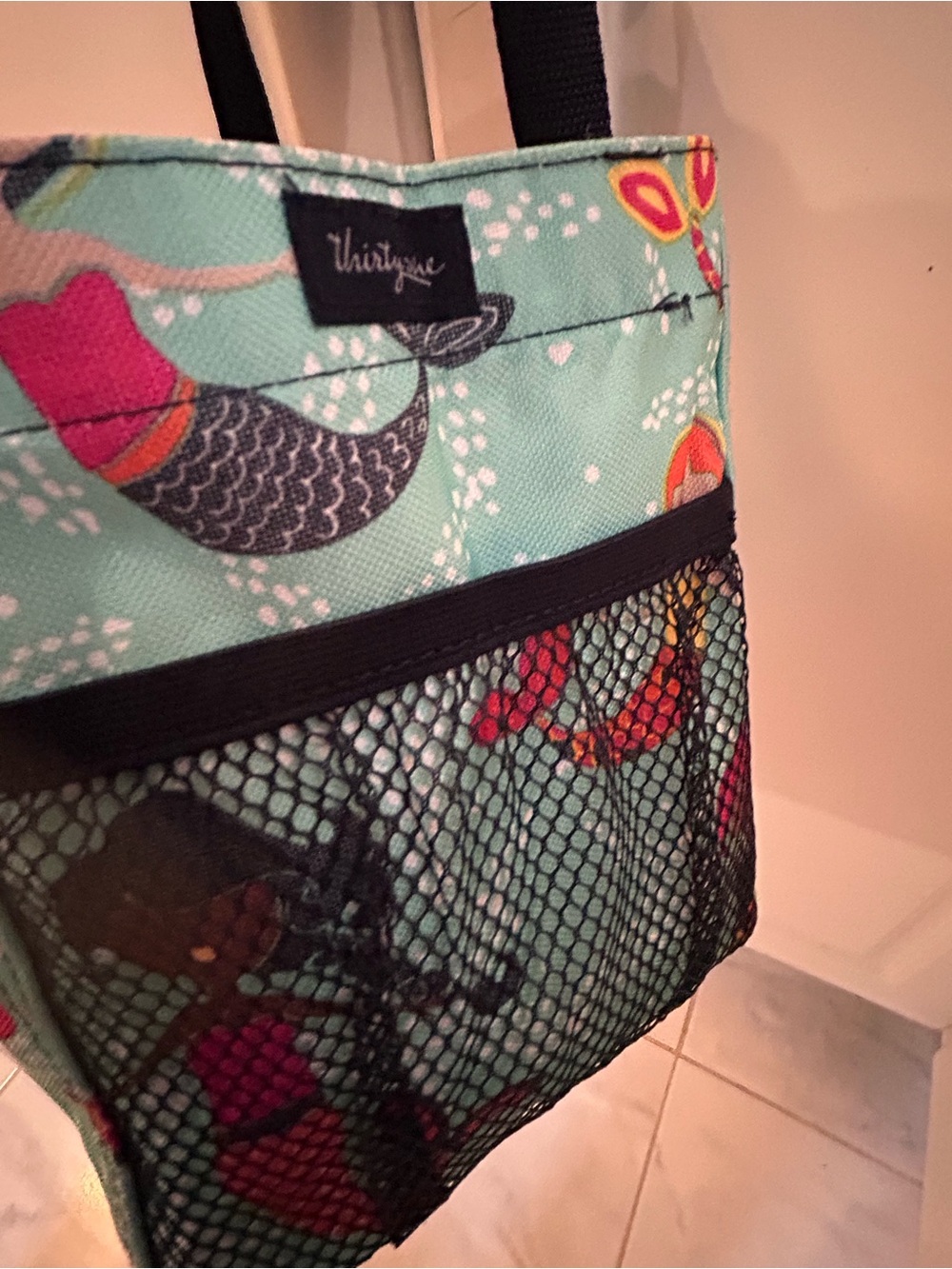 Thirty one Mermaid Tote Bag - Teal with Multicolor Mermaids. Embroidered R - Picture 2 of 7